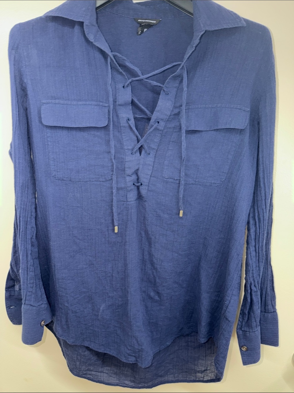 Club Monaco Navy Lace-Up Top